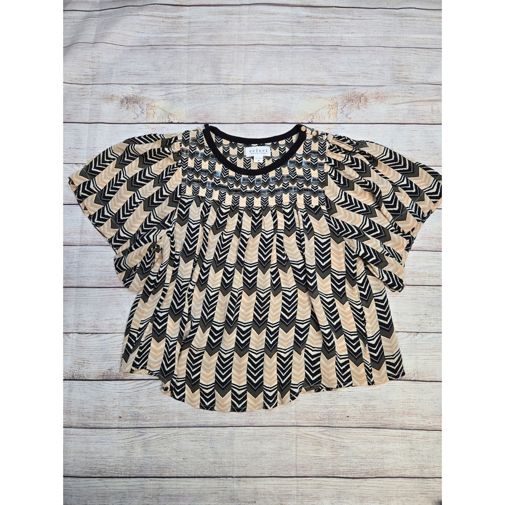 Velvet by Graham & Spencer Chevron Print Beaded Blouse Women's Size XS Boho Top